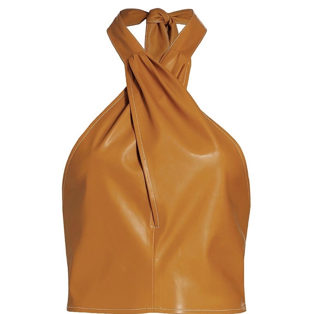 **SOLD** New with Tag, NWT, STAUD Kai Top, Faux Leather, Honey, Size 2